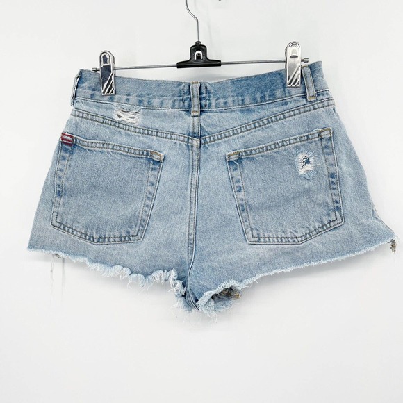 UO BDG Distressed Cheeky Cut Off Shorts Light‎ Wash Sz 28 Raw Hem Denim Mid Rise - Picture 8 of 8